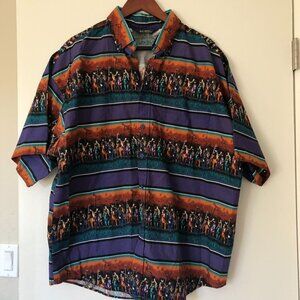 Vtg Panhandle Slip Western Short Sleeve Western Warrior Indians 100%‎ Cotton XL